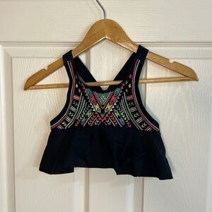 Embroidered swim top.